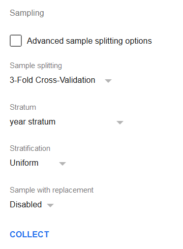 Options for 3-Fold Cross-Validation splitting, year stratum, stratified uniform random sampling, TableTorch